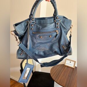 vintage blue balenciaga city bag